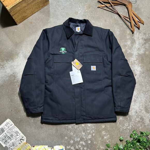 Carhartt Black Work Chore Jacket Mens Medium Tall Corduroy Collar Insulated Coat - Picture 1 of 6